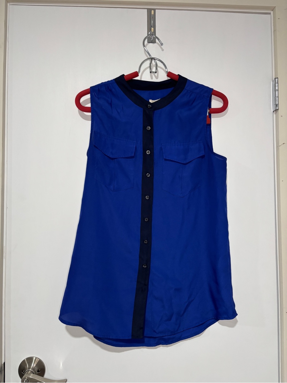 J. Crew Royal Blue Sleeveless Button Front Tank with Black Trim